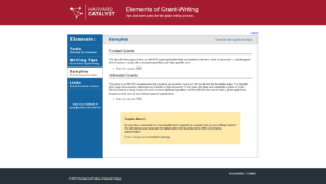 Screenshot of the samples page where users can view samples of grants